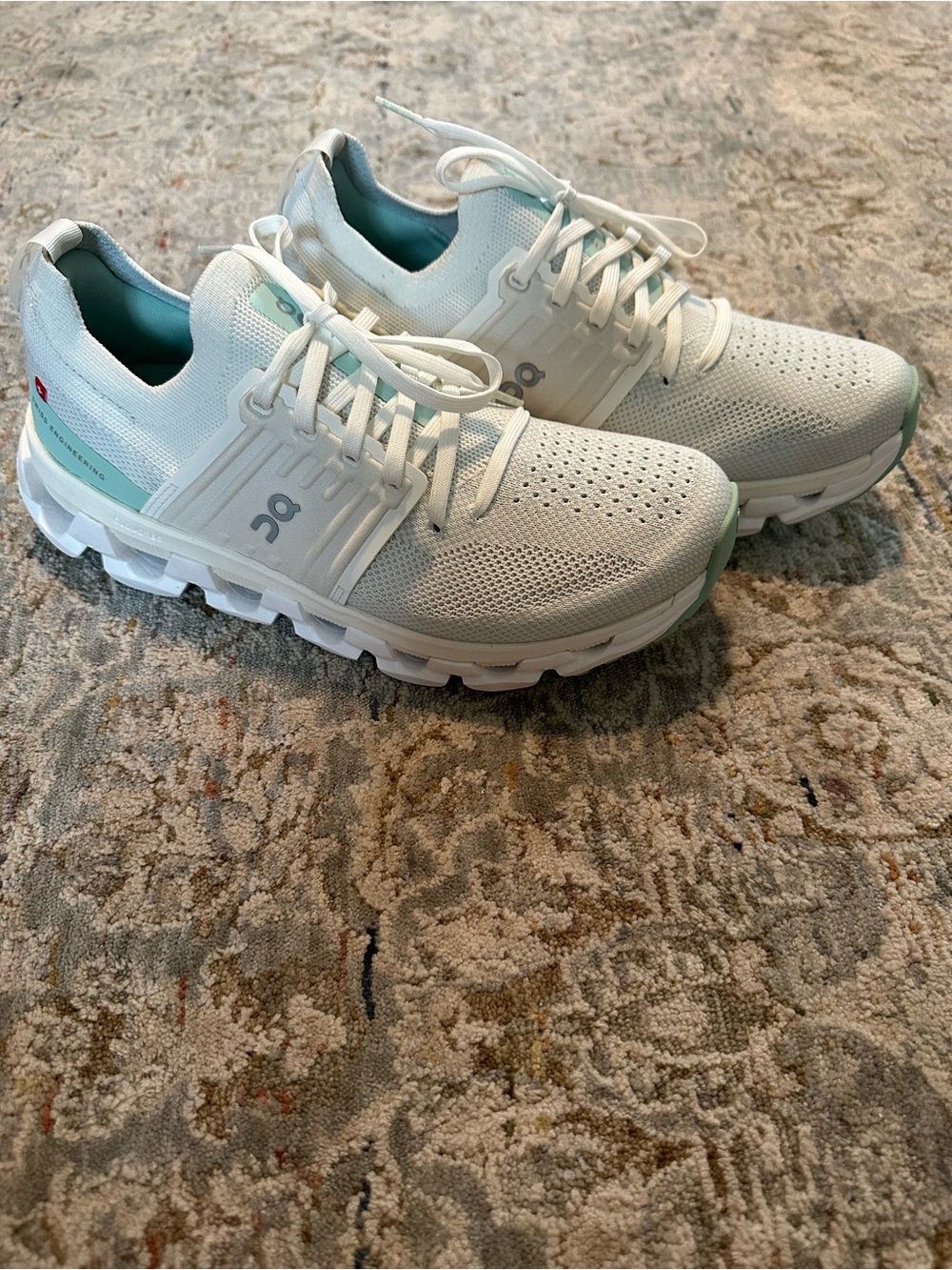 On Running Women's White with Mint Cloudswift Athletic Running Shoes